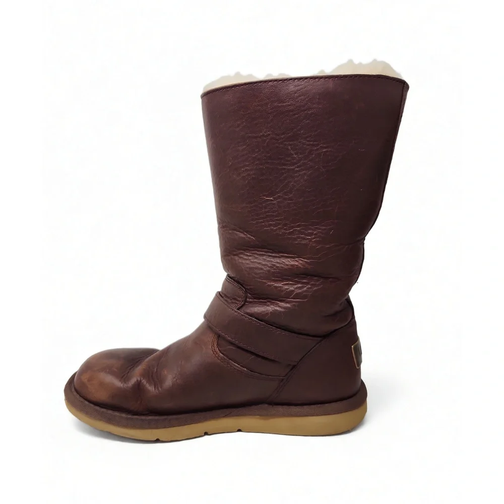 UGG Kensington Leather Boots Size 6 Buckle Strap Shearling Lined Winter Mid Calf